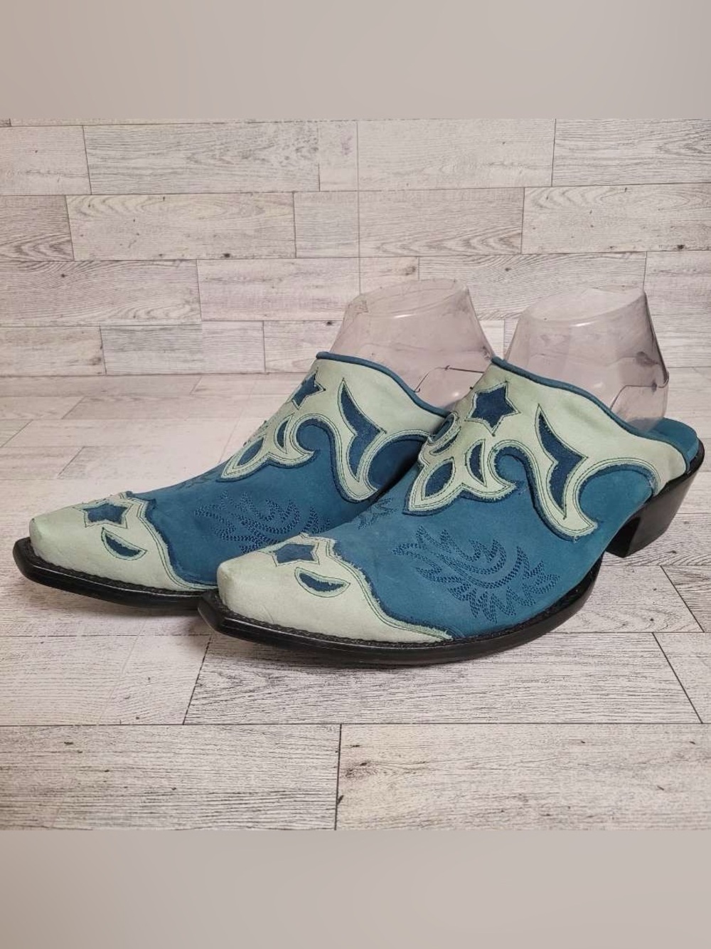Women’s Old Gringo Blue Green Leather Double D Ranch Cowboy Boots Mules Size 10